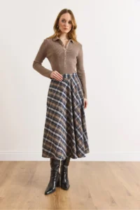Olalook Women's Mink Zippered Pocket Plaid Bell Skirt - Image 6