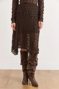 Olalook Women's Bitter Brown Lined Asymmetrical Lace Skirt - Image 2