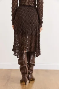 Olalook Women's Bitter Brown Lined Asymmetrical Lace Skirt - Image 3