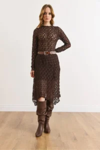 Olalook Women's Bitter Brown Lined Asymmetrical Lace Skirt - Image 6