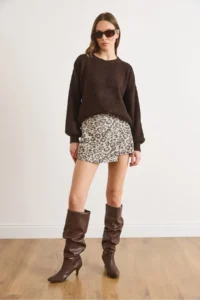 Olalook Women's Stone Zippered Cotton Leopard Skirt with Shorts - Image 2