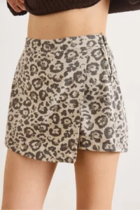 Olalook Women's Stone Zippered Cotton Leopard Skirt with Shorts - Image 6