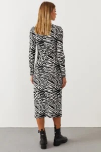 Cool & Sexy Women's Black-White Double Slit Zebra Pattern Dress - Image 4
