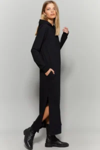 Cool & Sexy Women Black slit Hooded Maxi Dress - Image 2
