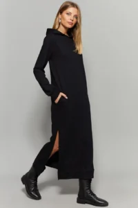 Cool & Sexy Women Black slit Hooded Maxi Dress - Image 3