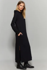 Cool & Sexy Women Black slit Hooded Maxi Dress - Image 4