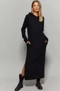 Cool & Sexy Women Black slit Hooded Maxi Dress - Image 5