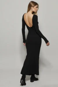 Cool & Sexy Women Black U-Neck Maxi Dress - Image 2