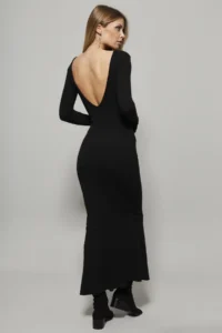 Cool & Sexy Women Black U-Neck Maxi Dress - Image 3