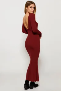 Cool & Sexy Women Burgundy U-Neck Maxi Dress