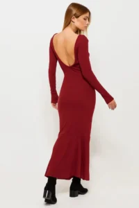 Cool & Sexy Women Burgundy U-Neck Maxi Dress - Image 2