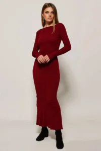Cool & Sexy Women Burgundy U-Neck Maxi Dress - Image 3