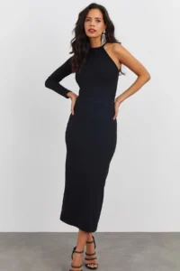 Cool & Sexy Women Black Single Arm Camisole Dress - Image 2