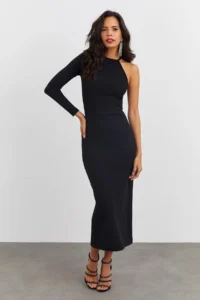 Cool & Sexy Women Black Single Arm Camisole Dress - Image 3