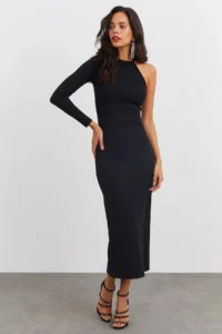 Cool & Sexy Women Black Single Arm Camisole Dress - Image 4