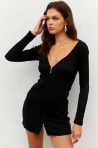 Cool & Sexy Women Black Zippered Camisole Mini Dress - Image 2