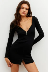Cool & Sexy Women Black Zippered Camisole Mini Dress - Image 3
