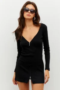 Cool & Sexy Women Black Zippered Camisole Mini Dress - Image 5