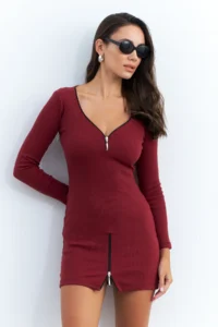Cool & Sexy Women Burgundy Zippered Camisole Mini Dress - Image 5