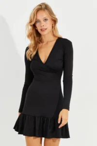 Cool & Sexy Women's Black Skirt Flounced Double Breasted Mini Dress - Image 4
