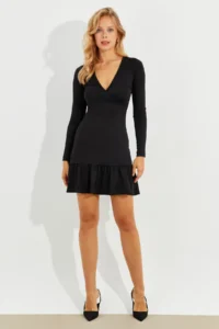 Cool & Sexy Women's Black Skirt Flounced Double Breasted Mini Dress - Image 5