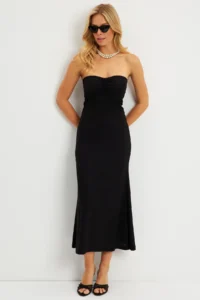 Cool & Sexy Women Black Crepe Strapless Midi Dress - Image 5