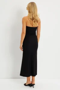 Cool & Sexy Women Black Crepe Strapless Midi Dress - Image 7