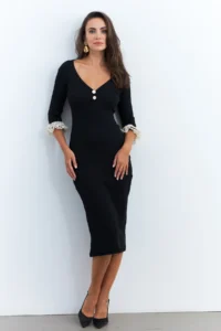 Cool & Sexy Women's Black Sleeves Lace Detailed Camisole Midi Dress - Image 3