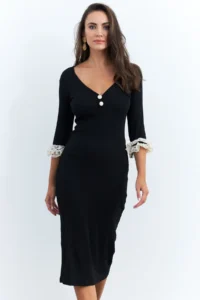Cool & Sexy Women's Black Sleeves Lace Detailed Camisole Midi Dress - Image 4