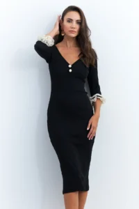 Cool & Sexy Women's Black Sleeves Lace Detailed Camisole Midi Dress - Image 5