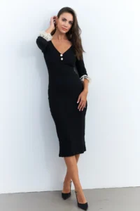 Cool & Sexy Women's Black Sleeves Lace Detailed Camisole Midi Dress - Image 6
