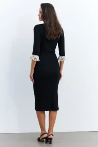 Cool & Sexy Women's Black Sleeves Lace Detailed Camisole Midi Dress - Image 8