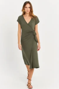 Cool & Sexy Women Khaki Double breasted Midi Dress