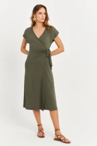 Cool & Sexy Women Khaki Double breasted Midi Dress - Image 3