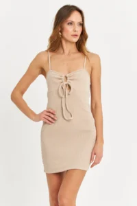 Cool & Sexy Women Stone Front Shirred Window Mini Dress