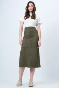 Trend Alaçatı Stili Women's Khaki Hidden Zipper Stitching Detailed Faux Suede Maxi Length Skirt Alc-X14407 - Image 2