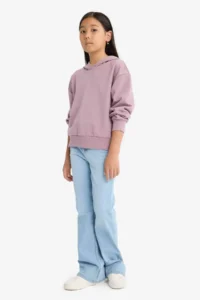 DeFacto Girl's Relax Fit Hooded Basic Plain Sweatshirt - Image 2