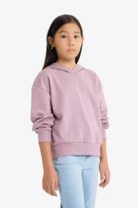 DeFacto Girl's Relax Fit Hooded Basic Plain Sweatshirt - Image 3