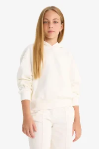 DeFacto Relax Fit Hooded Basic Plain Sweatshirt Girl - Image 3