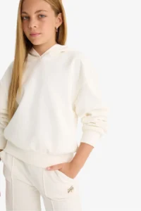 DeFacto Relax Fit Hooded Basic Plain Sweatshirt Girl - Image 4