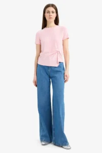 DeFacto Slim Fit Narrow Cut Crew Neck Ribbed Short Sleeve T-Shirt - Image 2