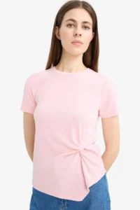 DeFacto Slim Fit Narrow Cut Crew Neck Ribbed Short Sleeve T-Shirt - Image 3