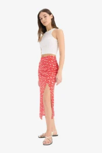 DeFacto A-Line Floral Patterned High Waist Slit Midi Skirt - Image 2