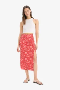 DeFacto A-Line Floral Patterned High Waist Slit Midi Skirt - Image 3