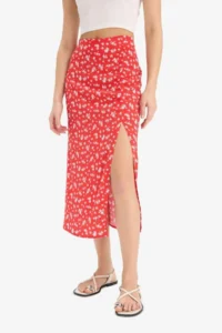 DeFacto A-Line Floral Patterned High Waist Slit Midi Skirt - Image 5