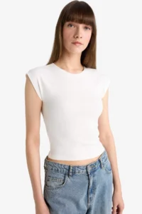 DeFacto Slim Fit Crew Neck Basic Plain Modal Short Sleeve T-Shirt