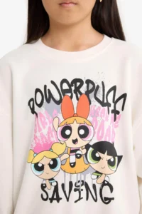 DeFacto PowerPuff Girls Oversize Wide Fit Crew Neck Sweatshirt Girls - Image 5