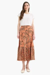 DeFacto Regular Fit Beli Lastikli Desenli Midi Etek - Image 3