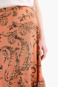 DeFacto Regular Fit Beli Lastikli Desenli Midi Etek - Image 6