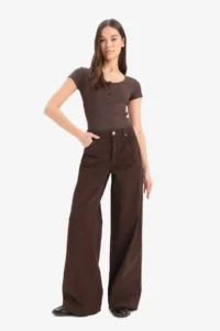 DeFacto Round Neck Ribbed Camisole Short Sleeve Stud Body - Image 2